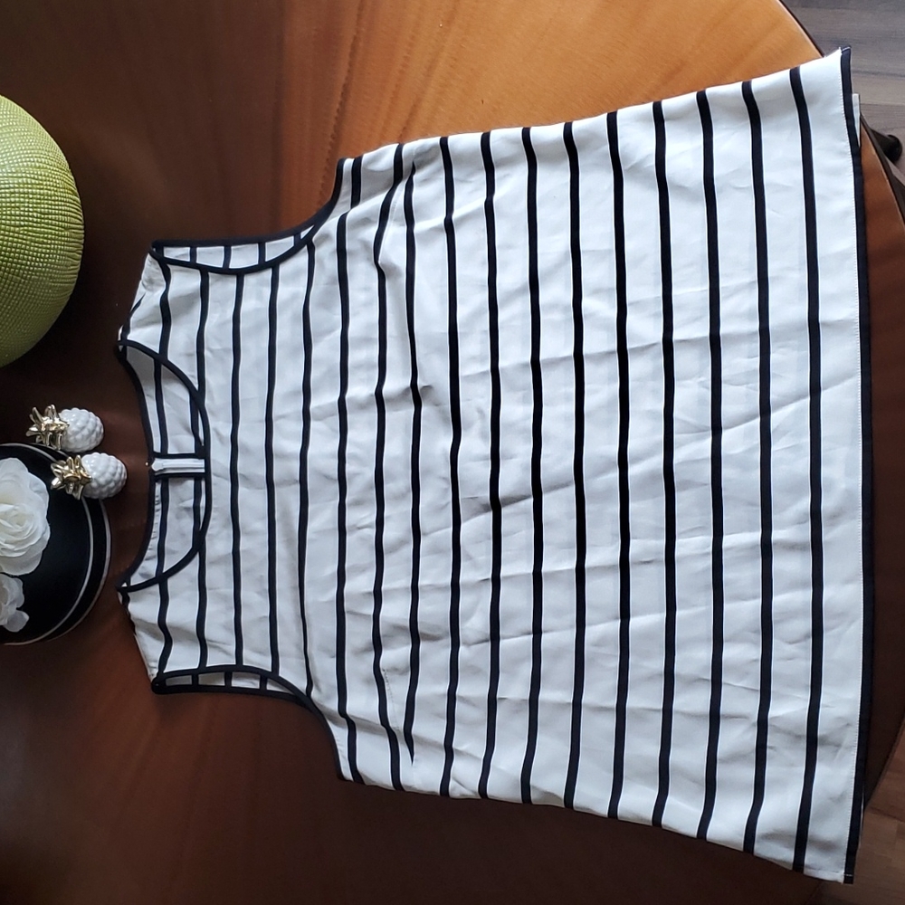St. John Black and White Striped Sleeveless Blouse